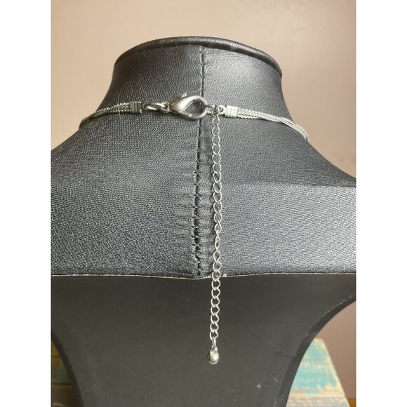 Turquoise & Silver Tone Multi-Strand Beaded Necklace Adjustable Length - Picture 3 of 4